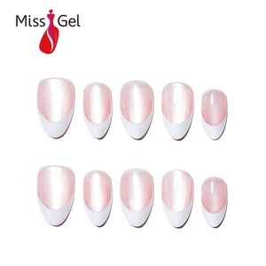 <span class=keywords><strong>Uñas</strong></span> Postizas Acrílicas Hechas a Mano, Color Rosa Almendra, con Punta Francesa Blanca, 32 Piezas, Venta al Por Mayor - Product Image 1