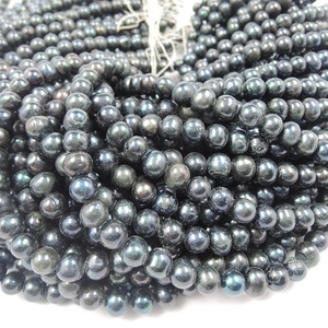 Perles d'eau douce <span class=keywords><strong>noires</strong></span>, presque rondes, en vrac, collier de perles d'eau douce en gros, 7 à 8 mm, en gros - Product Image 4