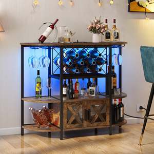 Muebles para el hogar, gabinete de vino de granja con almacenamiento y luces LED, estante de vino de madera moderno - Product Image 2