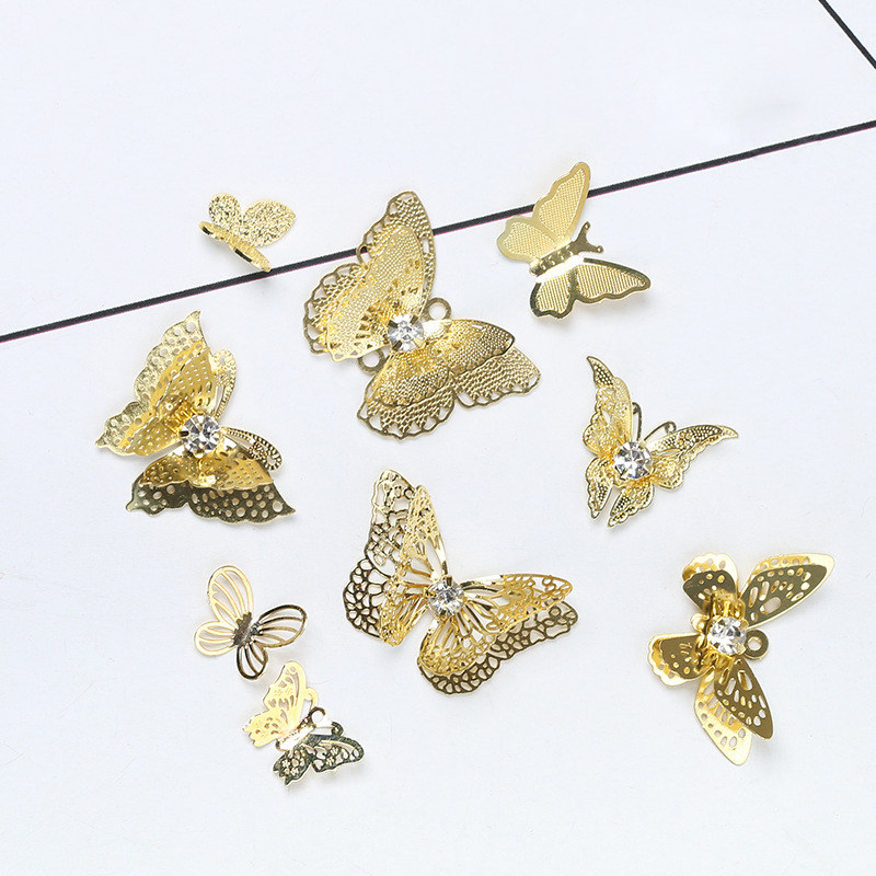 Spedizione gratuita grandi dimensioni della miscela cristallo 3D fai da te foglio di rame strass per unghie metallo Hollow Butterfly Diamond Nail Art accessori