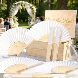 Abanico de mano de seda y bambú <span class=keywords><strong>con</strong></span> LOGO personalizado, abanico de boda, abanico de papel en blanco para pintar, abanicos de papel blancos - Product Image 1