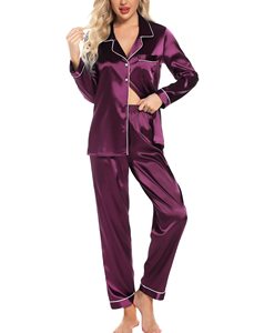 Conjunto de Pijama de Seda de Manga Longa Feminina Soft Button Down Thermal PJ para Dia dos Namorados e Natal - Product Image 3