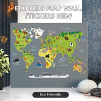 Pegatinas de Pared de Vinilo PVC Removibles Ecológicas con Mapa del Mundo de Animales de Dibujos Animados para Habitaciones Infantiles, Impresión UV con Acabado Mate, Decoración del Hogar