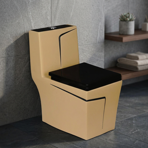 Inodoro de una pieza de cerámica para baño, inodoro montado en el suelo, diseño amarillo de lujo personalizado de buena calidad, línea negra, inodoro de colores - Product Image 1