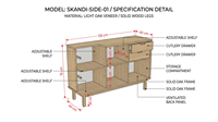 Buffet de cuisine scandinave en chêne clair avec grain de bois, armoire de rangement personnalisée OEM avec portes cannelées pour villa