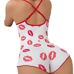 Verano Casual satén seda corazón-forma impreso contraste vestido frente Split Sling pijamas conjunto cintura elástica nueva llegada para <span class=keywords><strong>Amazon</strong></span> - Product Image 5