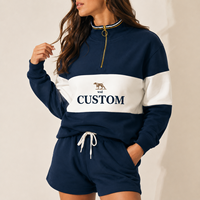 Survêtement deux pièces personnalisé pour femme grande taille, en coton vintage, avec blocs de couleur, pull demi-zip et motif brodé avec logo personnalisé