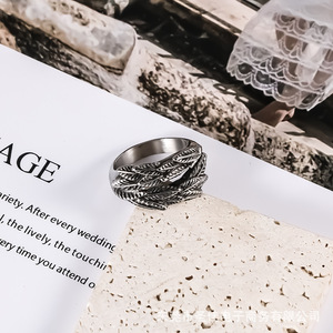 แหวนเหล็กไทเทเนียมรูปทรงขนนกสองชั้นเครื่องประดับของผู้ชายของขวัญ SA1101 - Product Image 3