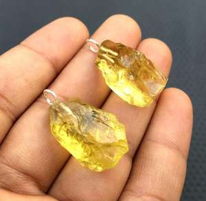 2 uds colgante hecho a mano de plata de ley 92,5 con piedra preciosa de cuarzo limón Natural encanto áspero sin tratar para regalo - Product Image 3