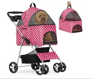 बैंक लक्जरी सुंदर गुलाबी 4 पहियों पोर्टेबल पालतू कुत्ते बिल्ली आउटडोर कैरियर - Product Image 6