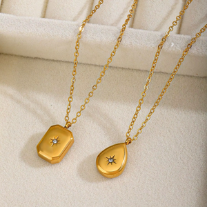 CZ piedra gota de agua cuadrado colgante collar de alta calidad precio barato estrella Irregular circón gota de agua cuadrado encanto collar - Product Image 4