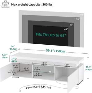 Meuble <span class=keywords><strong>TV</strong></span> moderne design en bois à DEL pour centre de divertissement avec prises de courant - Product Image 6