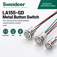 Interrupteur à bouton-poussoir métallique Sweideer IP67 16mm 19mm 22mm LED Momentané ou à Retenue 250V 10A pour Contrôle Industriel