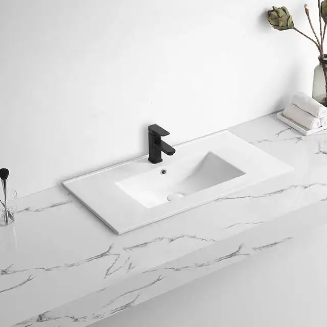 Lavabo de gabinete de borde delgado de cerámica blanca simple de alta calidad, tocadores de baño, lavabo, lavabo, lavandino Bagno
