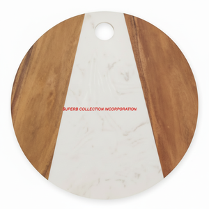 Planche ronde en bois d'acacia blanc marbré et coupant eco, planche à découper - Product Image 1