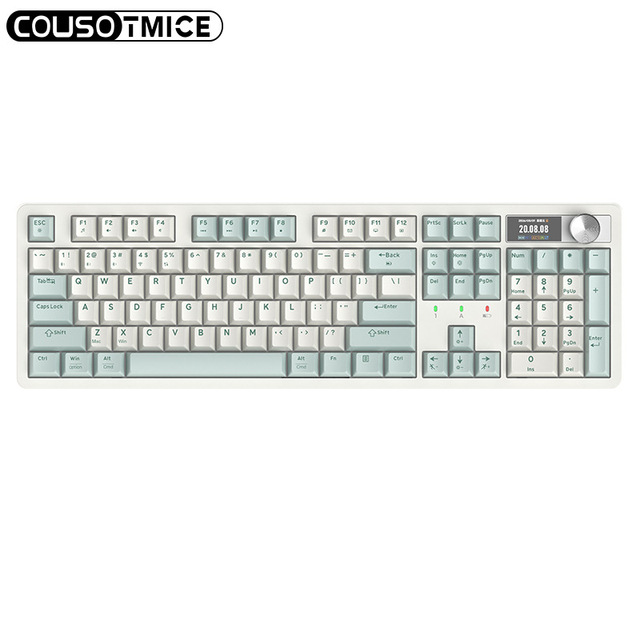 104-Key USB Tri-mode Gasket Mechanical Keyboard with Backlit Intelligent Display Adjustment Knob for Desktop Esports Gaming