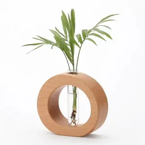 Exquisite Nordic style table stand glass test tube vase wooden hydroponic plant holder