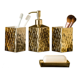 Regalo 4 piezas moderno oro cerámica baño accesorio chapado gres baño conjunto con logotipo personalizado - Product Image 1