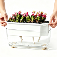 Pot de fleurs rectangulaire transparent moderne en plastique durable, auto-arrosant et absorbant l'eau, idéal pour balcon
