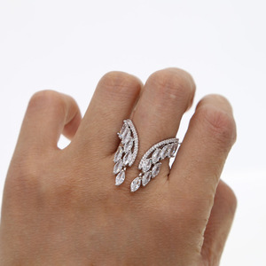 Anneau ouvert en cristal CZ avec feuilles torsadées et strass, style coréen, pour <span class=keywords><strong>femme</strong></span>, ange - Product Image 5