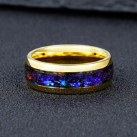 Bague en carbure de tungstène OAHLAN 8 mm plaquée or avec opale bleue violette éclatée effet nébuleuse, pour homme, alliance de mariage, cadeaux de fête