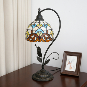 Lámparas Tiffany al por Mayor, Lámpara de Mesa de Vidrio Estilo Barroco de 8 Pulgadas con Base de Hojas, Iluminación Decorativa para Sala de Estar y Restaurante - Product Image 2