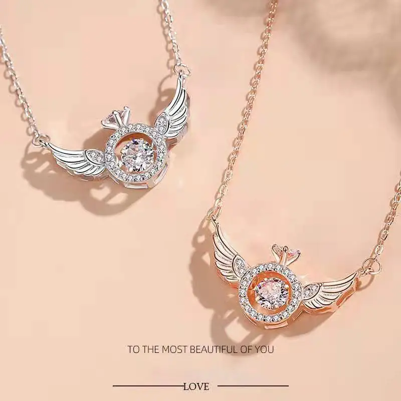 Sterling Silver S925 Original Angel Wings Smart Clavicle Necklace Advanced Feeling Versatile Beating Heart Necklace