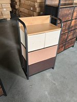 Commode moderne en tissu à 4 tiroirs, table de chevet avec étagère supérieure en bois, organisateur à structure métallique pour chambre et salon
