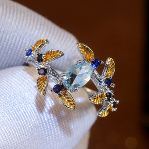 Anello da donna creativo a forma di foglia con zirconi cubici, elegante ornamento per le mani alla moda - Product Image 3