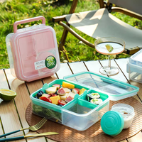 3-delige lekvrije bento lunchbox met handvat, magnetronbestendig, voedselveilige kunststof container voor kinderen op school