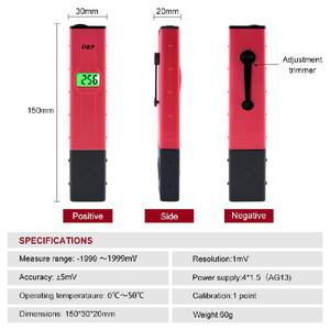 เครื่องทดสอบรีดอกซ์แบบมืออาชีพสำหรับการเพาะเลี้ยงสัตว์น้ำ1999mV การวัดด้วยจอแสดงผลแบ็คไลท์ชดเชยอุณหภูมิอัตโนมัติ - Product Image 3