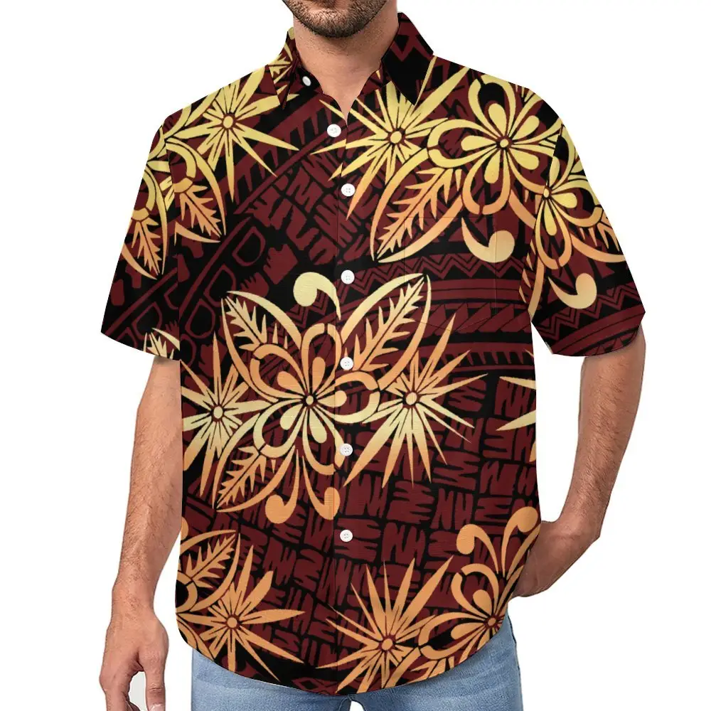 옷깃과 포켓이있는 하와이안 열대 스타일 반소매 셔츠 남성용 좋은 품질 브랜드 새로운 캐주얼 셔츠