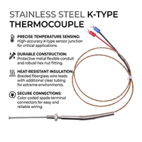 Sonda de Temperatura con Termopar de Acero Inoxidable, Resistente al Agua, con Rosca Pt100, Clasificación IP65, Personalizable, OEM/ODM, en Oferta