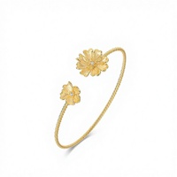 Bracelet en argent sterling 925 plaqué or, style Instagram, luxe léger, motif fleur simple, fait main, brossé, inspiré du Japon et de la Corée
