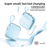 Mini batterie externe portable en plastique avec cordon, 10 000 mAh, batterie polymère, charge rapide 22,5 W, câble intégré, prise universelle, cadeau