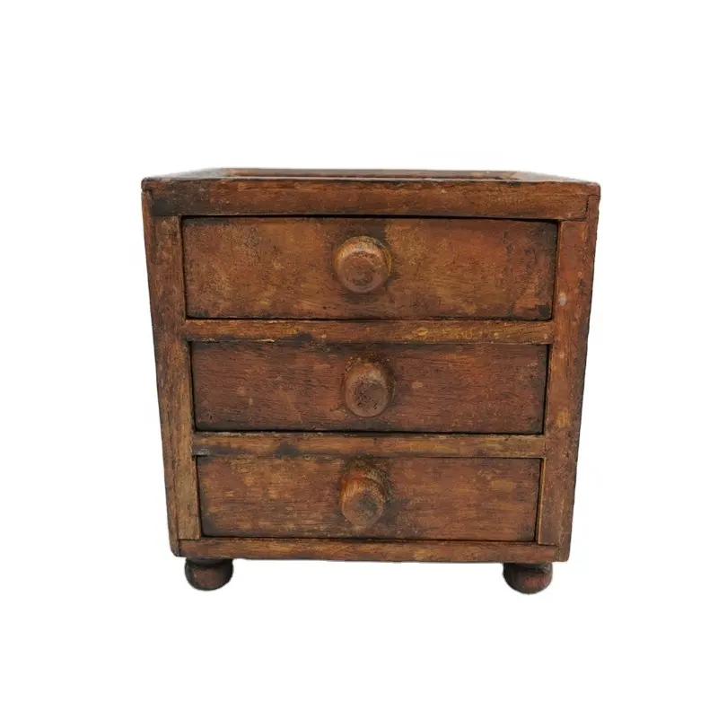 Vintage Effect Wooden 3 Drawer Cabinet Box Small Size Cosmetic Storage Drawers Handmade Rustic Color