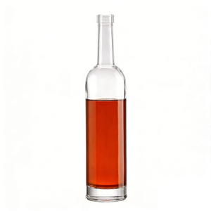 Botella de licor de cristal redonda transparente personalizable al por mayor 100ml 500ml 750ml Gin <span class=keywords><strong>Vodka</strong></span> y Tequila sellado de corcho - Product Image 1