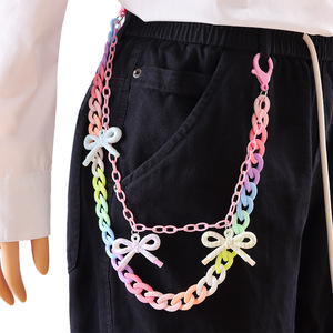 โซ่คาดเอวอะคริลิคสีสันสดใสสำหรับผู้หญิง สไตล์พังก์ แฟชั่นสำหรับออกงานกลางคืน ดีไซน์โบว์สีชมพูหลายห่วง - Product Image 6