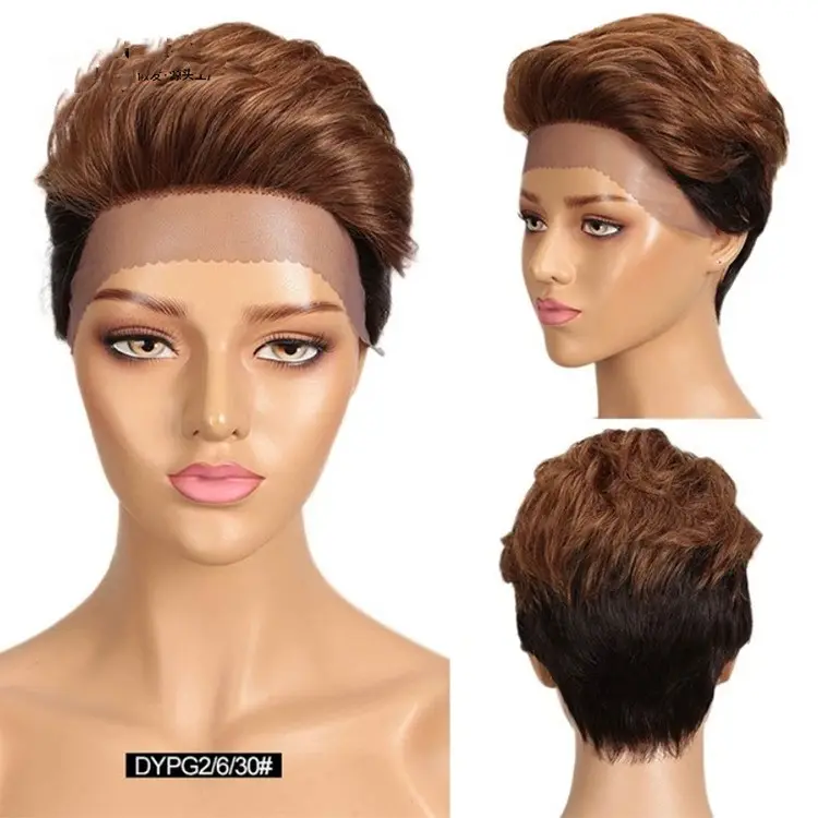 Top Quality Color Gradient Short Human Hair Weave Human Hair Wigs Pixie Cut Short Short Hair Extensions
