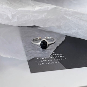 Anillo Ovalado de Plata de Ley S925 con Bisel de Ágata Negra, Joyería de Moda Unisex, Regalo - Product Image 1