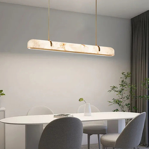 Lustre linéaire nordique en albâtre, luminaires suspendus pour îlot de <span class=keywords><strong>cuisine</strong></span>, table à manger moderne de luxe, lustre en albâtre naturel d'Espagne - Product Image 4