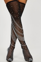 Ladies Black mesh with silver diamonds Boot Sexy Unique design Shinny rhinestone hollow boots Fashion Women Knee high boots