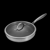 7-teiliges Hybrid-Kochgeschirr-Set mit Deckeln, Edelstahl-Wok, Küchenutensilien, 3-lagiger Edelstahl-Wok mit Wabenstruktur und Antihaftbeschichtung