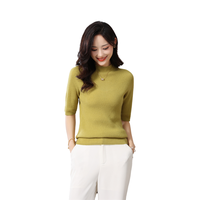Prix usine 100% laine printemps été conception populaire femmes col rond pull en laine doux pull à manches courtes pull
