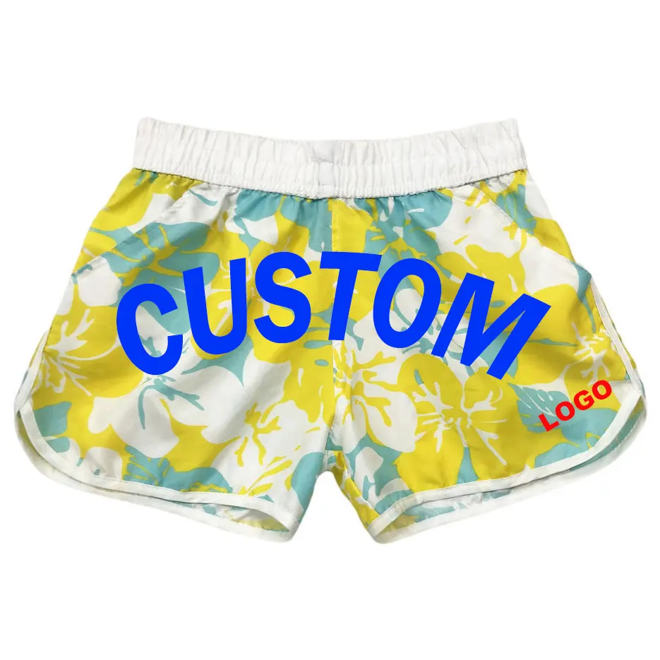 Wholesale flower patterned custom printed high waist womens exercise shorts comfortable swim beach pants OEM women's shorts