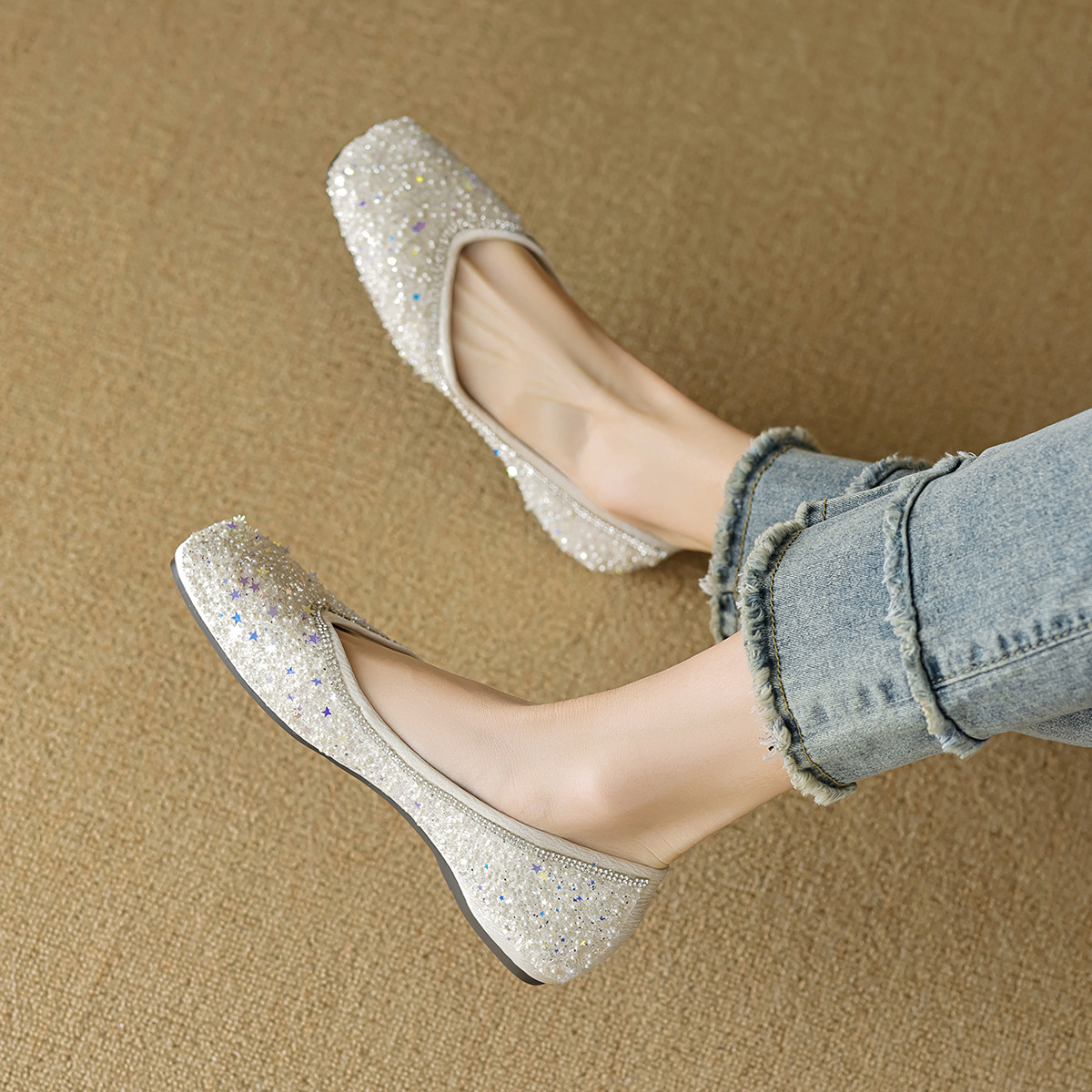 Ballet Flats for Women - Pointed Toe Crystals Dress Shoes