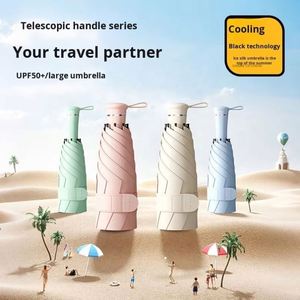 Paraguas de Protección Solar de Poliéster con Mango Telescópico Manual para Mujer, Plegable en 5 Secciones, para Lluvia y Sol, Listo para Usar, Venta al por Mayor para Adultos - Product Image 2