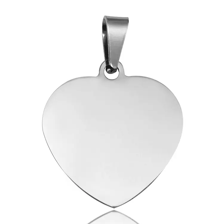 Pingente coração de prata gravável em aço inoxidável