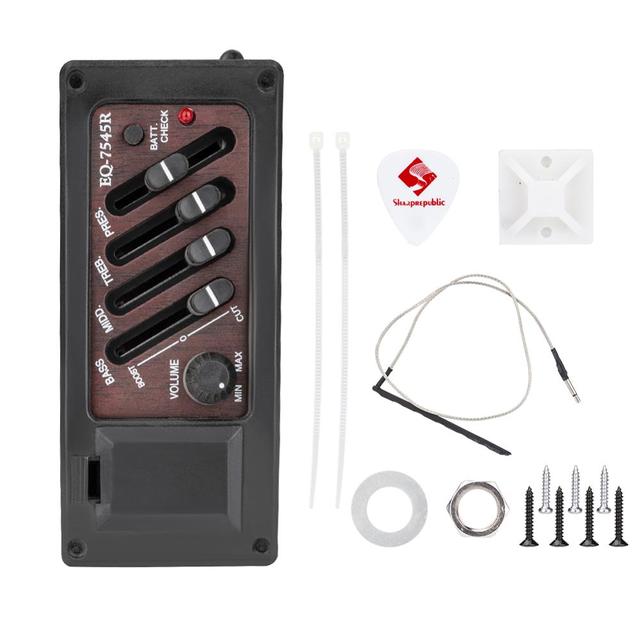 Professional 4 Band Acoustic Guitar Preamp Amplifier EQ7545R Pickup Connecting Wire 2.5mm Stringed Instruments Parts Accessories