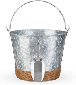 Cubo de hielo metálico con base de cuerda y cuchara, estilo rústico, resistente al óxido, para fiestas. - Product Image 1
